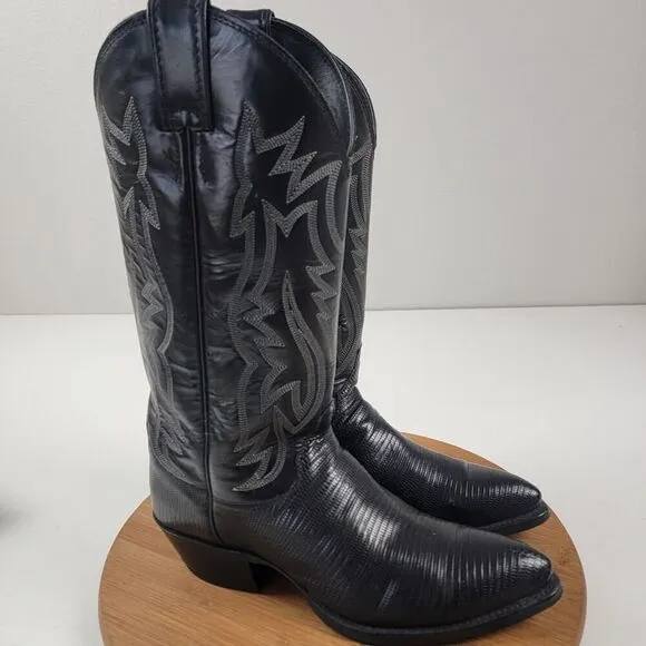 Justin Black Teju Lizard Exotic Skin Western Boots 9302 Women's Size 6.5 D USA