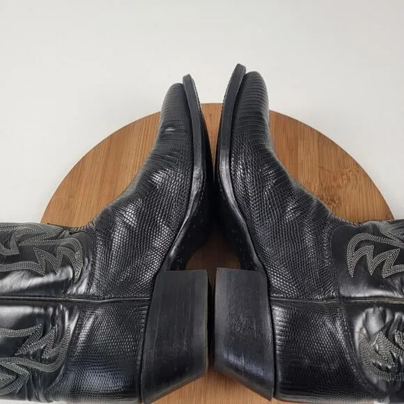 Justin Black Teju Lizard Exotic Skin Western Boots 9302 Women's Size 6.5 D USA