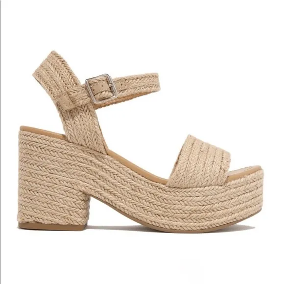 Jute Ankle Strap Platform Block Heel Sandal
