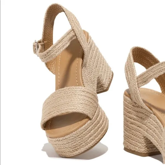 Jute Ankle Strap Platform Block Heel Sandal