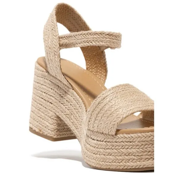Jute Ankle Strap Platform Block Heel Sandal