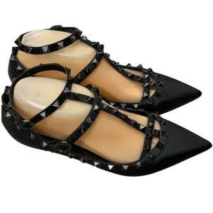 Kaitlyn Pan Black Leather Rock Studded Pointy Flats Size 8.5