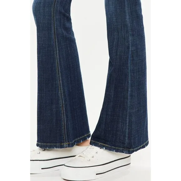 KanCan Petite Mid Rise Clean Basic Non Distressed Dark Wash Flare Jeans