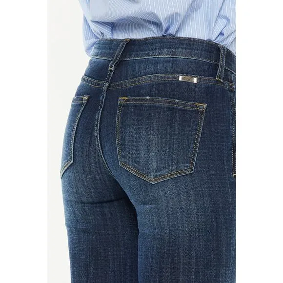 KanCan Petite Mid Rise Clean Basic Non Distressed Dark Wash Flare Jeans