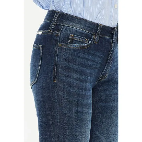 KanCan Petite Mid Rise Clean Basic Non Distressed Dark Wash Flare Jeans