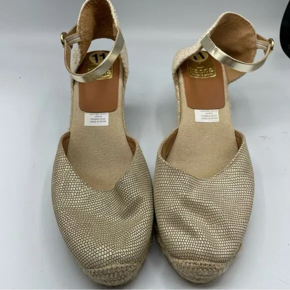 Kanna Gold Platform Espadrille Wedges Sandals Womens 11 Beachy Resort Vacation