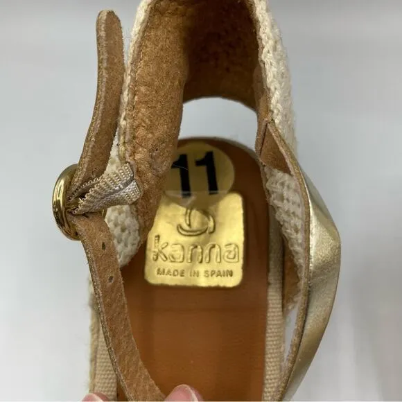 Kanna Gold Platform Espadrille Wedges Sandals Womens 11 Beachy Resort Vacation