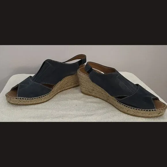 kanna Women’s Wedges Made In Spain Denim  Open Toe Open Back Size 40