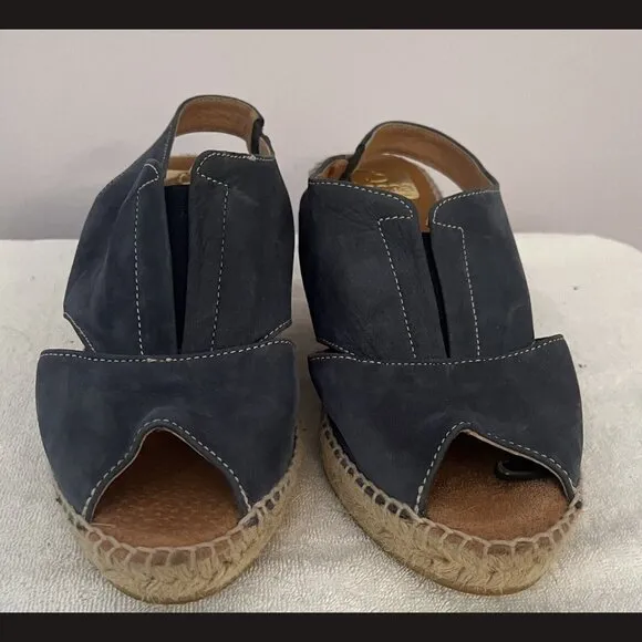 kanna Women’s Wedges Made In Spain Denim  Open Toe Open Back Size 40