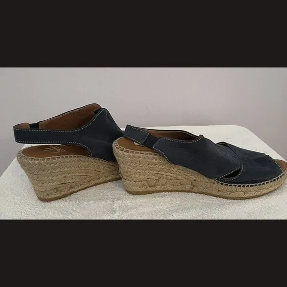 kanna Women’s Wedges Made In Spain Denim  Open Toe Open Back Size 40