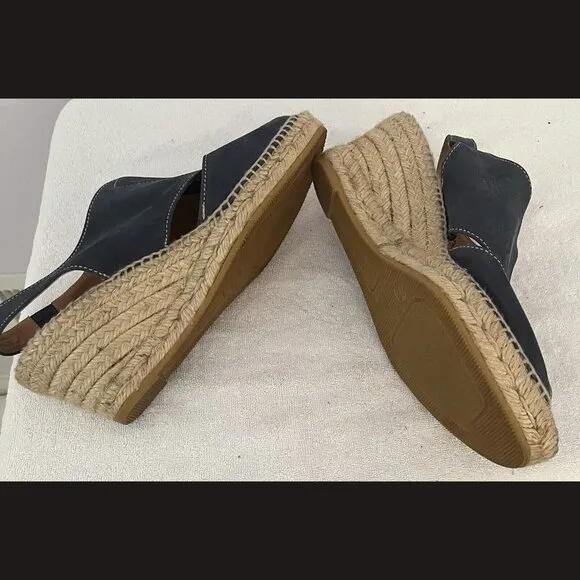 kanna Women’s Wedges Made In Spain Denim  Open Toe Open Back Size 40