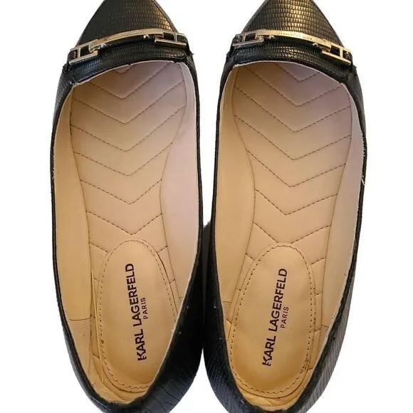 Karl Lagerfeld Black Dutot Leather Pointed Toe Flats 6.5
