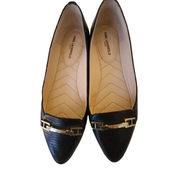 Karl Lagerfeld Black Dutot Leather Pointed Toe Flats 6.5