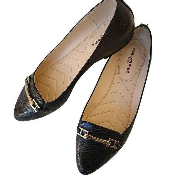 Karl Lagerfeld Black Dutot Leather Pointed Toe Flats 6.5
