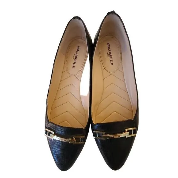 Karl Lagerfeld Black Dutot Leather Pointed Toe Flats 6.5