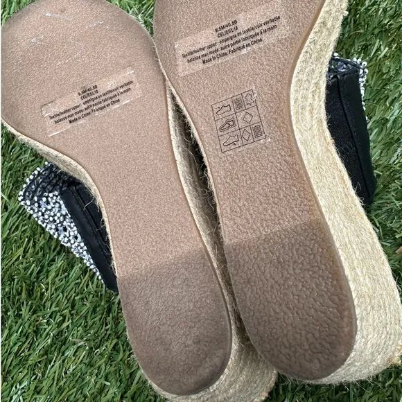 Karl Lagerfeld Celia Cutout Espadrille Wedges Beaded Strap Slip On Heels sz 9.5