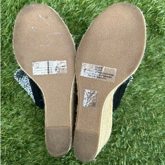 Karl Lagerfeld Celia Cutout Espadrille Wedges Beaded Strap Slip On Heels sz 9.5