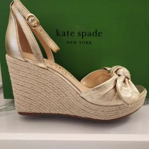 Kate Spade &quot; Tianna&quot; Metallic Gold Leather Wedge espadrille Sandals. NIB. 8.5