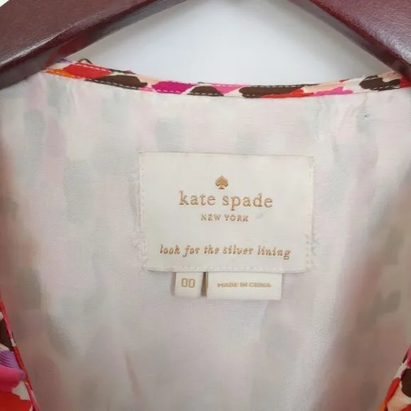 Kate Spade Aubrey Wrap Dress Silk Pink Size 00 Pink Brown Sleeveless V-neckline
