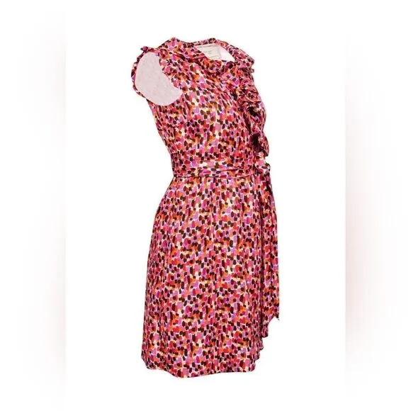 Kate Spade Aubrey Wrap Dress Silk Pink Size 00 Pink Brown Sleeveless V-neckline