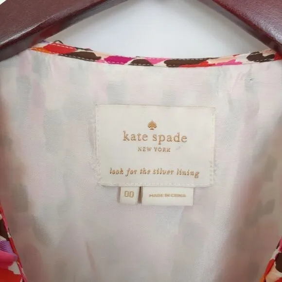 Kate Spade Aubrey Wrap Dress Silk Pink Size 00 Pink Brown Sleeveless V-neckline