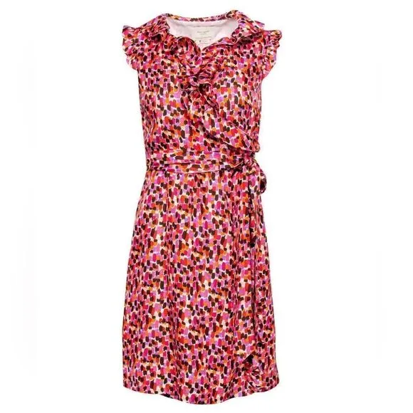 Kate Spade Aubrey Wrap Dress Silk Pink Size 00 Pink Brown Sleeveless V-neckline
