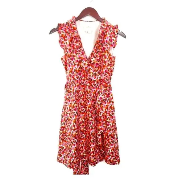 Kate Spade Aubrey Wrap Dress Silk Pink Size 00 Pink Brown Sleeveless V-neckline