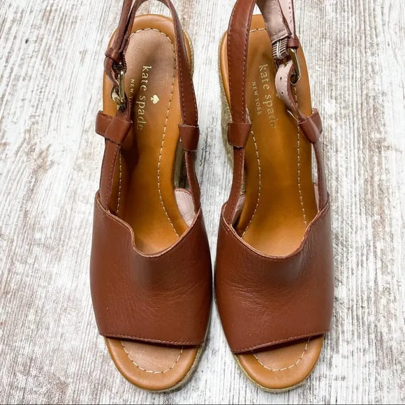 Kate Spade Bowdon Leather Espadrille Wedges 10