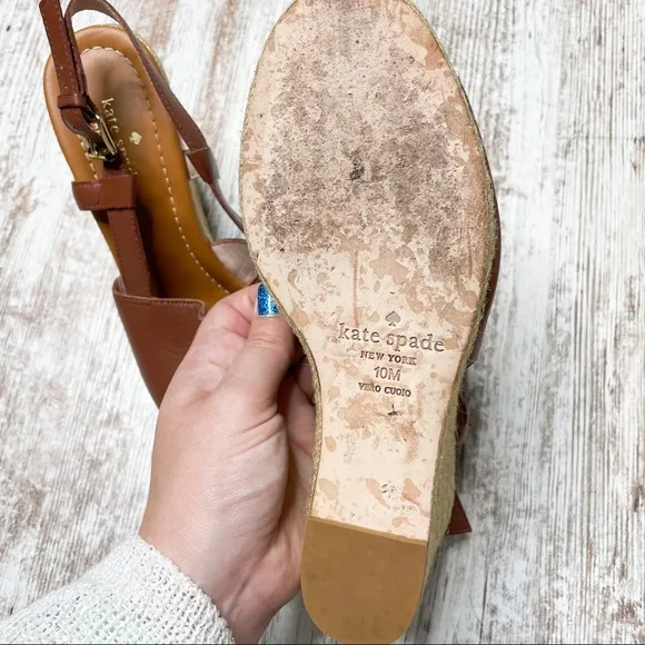 Kate Spade Bowdon Leather Espadrille Wedges 10