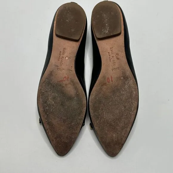 KATE SPADE Emma Pointed Toe Bow Leather Ballerina Ballet Flats $228 Black 8.5