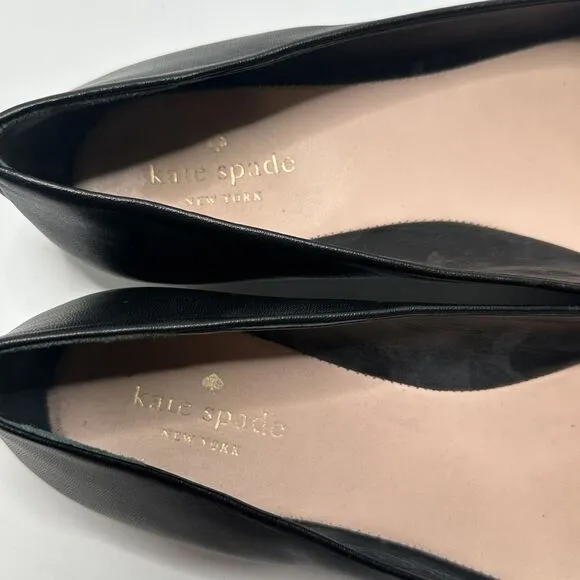 KATE SPADE Emma Pointed Toe Bow Leather Ballerina Ballet Flats $228 Black 8.5