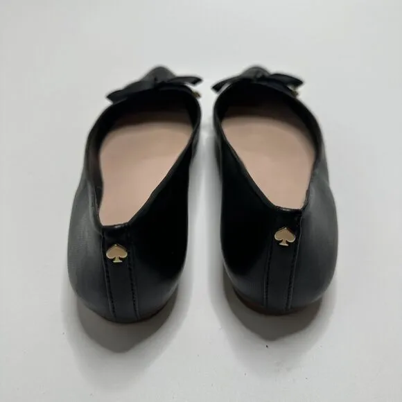 KATE SPADE Emma Pointed Toe Bow Leather Ballerina Ballet Flats $228 Black 8.5