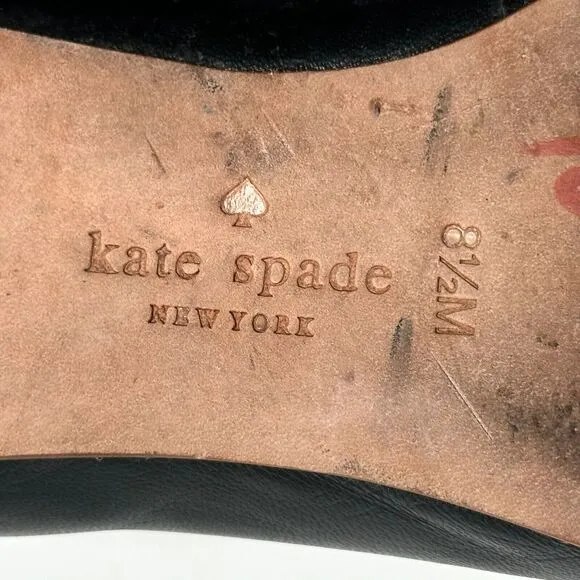 KATE SPADE Emma Pointed Toe Bow Leather Ballerina Ballet Flats $228 Black 8.5