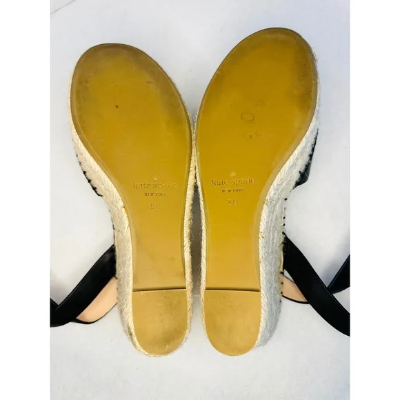 Kate Spade Felipa Espadrille Wedge Sandals Ankle Strap Platform Black Sz 8M EUC