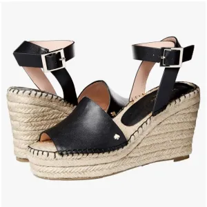 Kate Spade Felipa Espadrille Wedge Sandals Ankle Strap Platform Black Sz 8M EUC