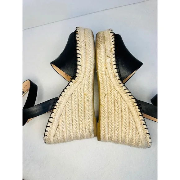 Kate Spade Felipa Espadrille Wedge Sandals Ankle Strap Platform Black Sz 8M EUC