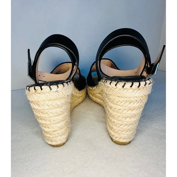 Kate Spade Felipa Espadrille Wedge Sandals Ankle Strap Platform Black Sz 8M EUC