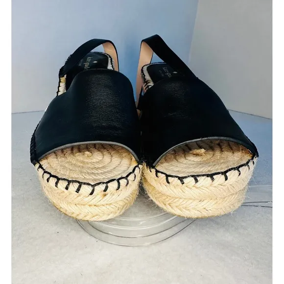 Kate Spade Felipa Espadrille Wedge Sandals Ankle Strap Platform Black Sz 8M EUC