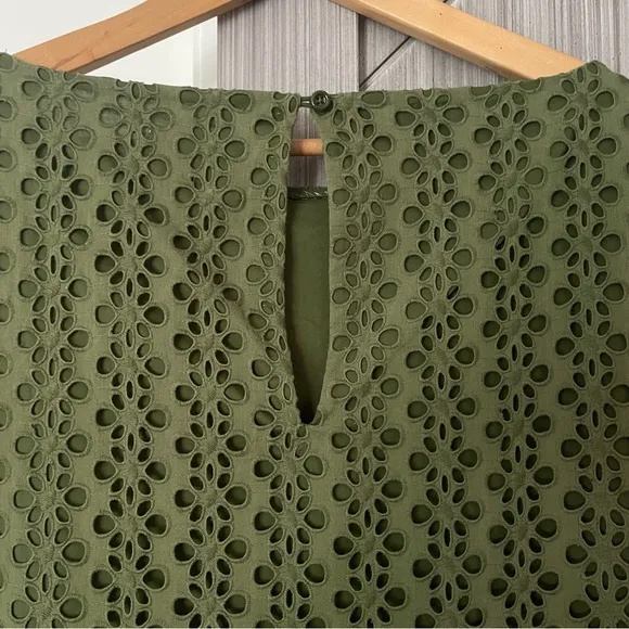 KATE SPADE Forest Green Eyelet Shift Dress (lined) 100% Cotton Size: 14
