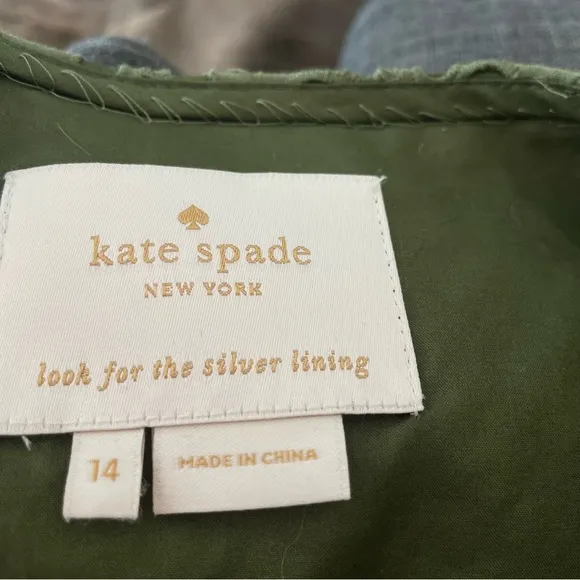 KATE SPADE Forest Green Eyelet Shift Dress (lined) 100% Cotton Size: 14