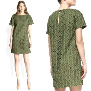 KATE SPADE Forest Green Eyelet Shift Dress (lined) 100% Cotton Size: 14