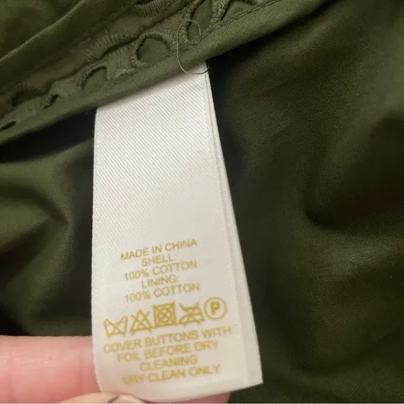 KATE SPADE Forest Green Eyelet Shift Dress (lined) 100% Cotton Size: 14