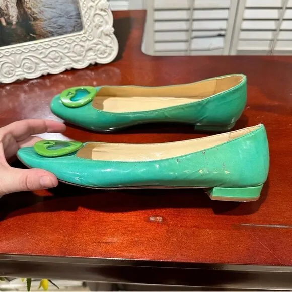 Kate Spade Green Spade Leather Flats Size 8.5