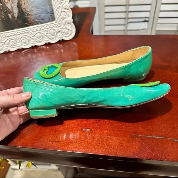 Kate Spade Green Spade Leather Flats Size 8.5