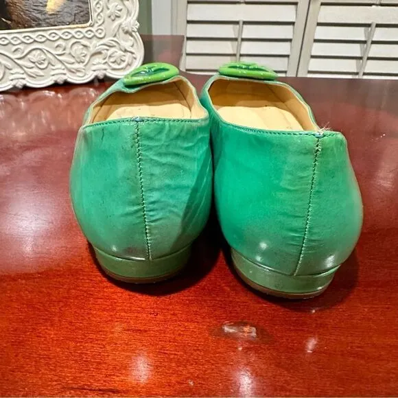Kate Spade Green Spade Leather Flats Size 8.5