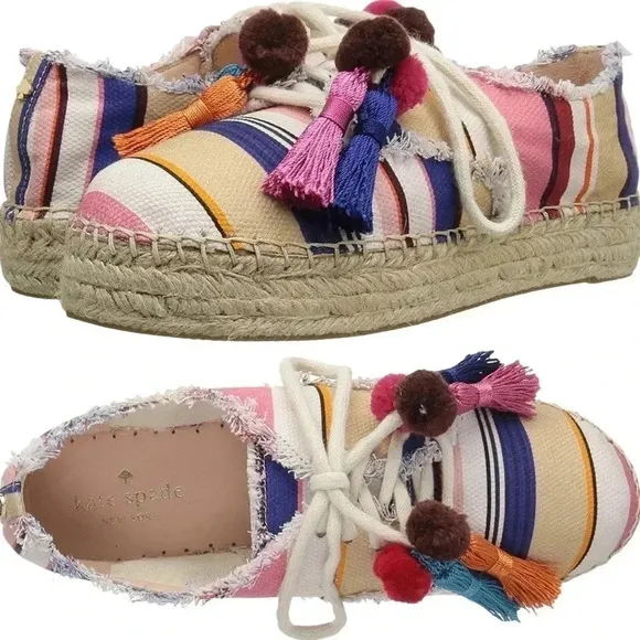 Kate Spade Lane Multi Color Berber Stripe Printed Canvas Shoes Size 9.5