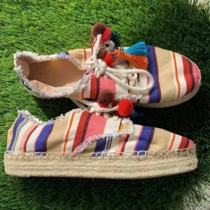 Kate Spade Lane Multi Color Berber Stripe Printed Canvas Shoes Size 9.5