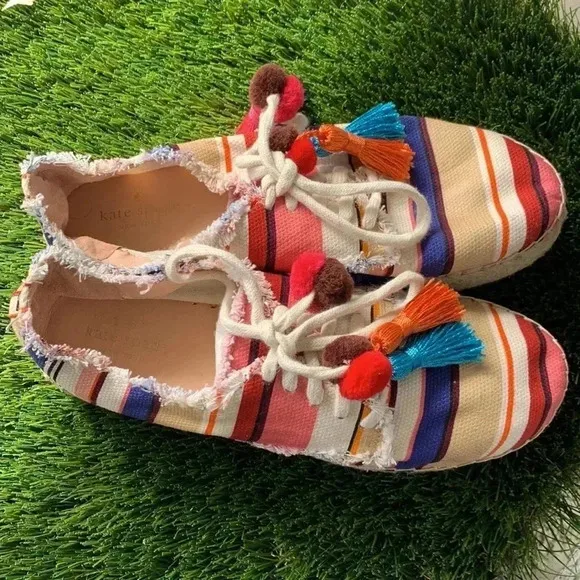 Kate Spade Lane Multi Color Berber Stripe Printed Canvas Shoes Size 9.5