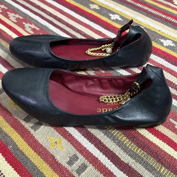 Kate Spade leather gold chain charm ankle ballerina flats