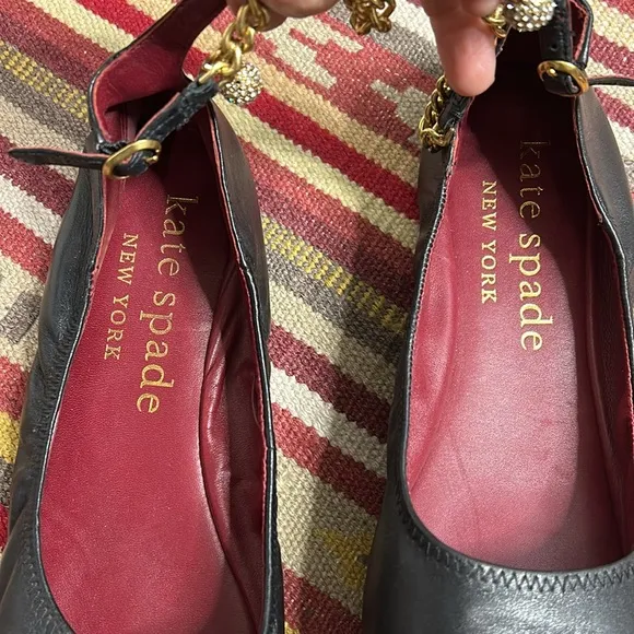 Kate Spade leather gold chain charm ankle ballerina flats